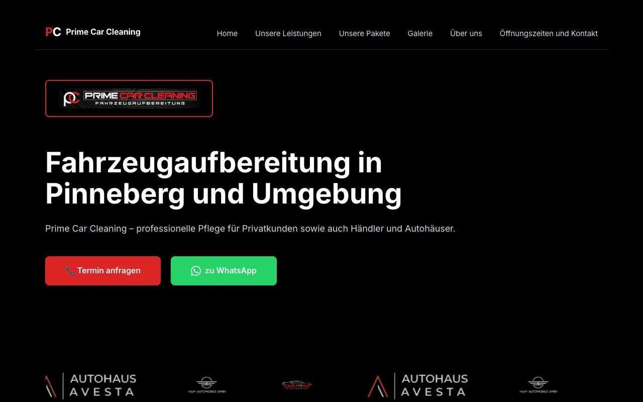 Website primecarcleaning.de – umgesetzt von Picme Media